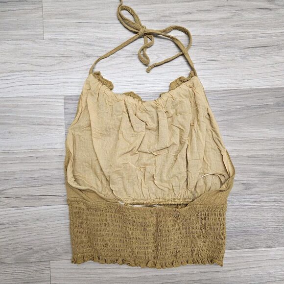Her Entire Name Says Grace Womens Golden Brown Smocked Halter Crop Top Small - Picture 7 of 7
